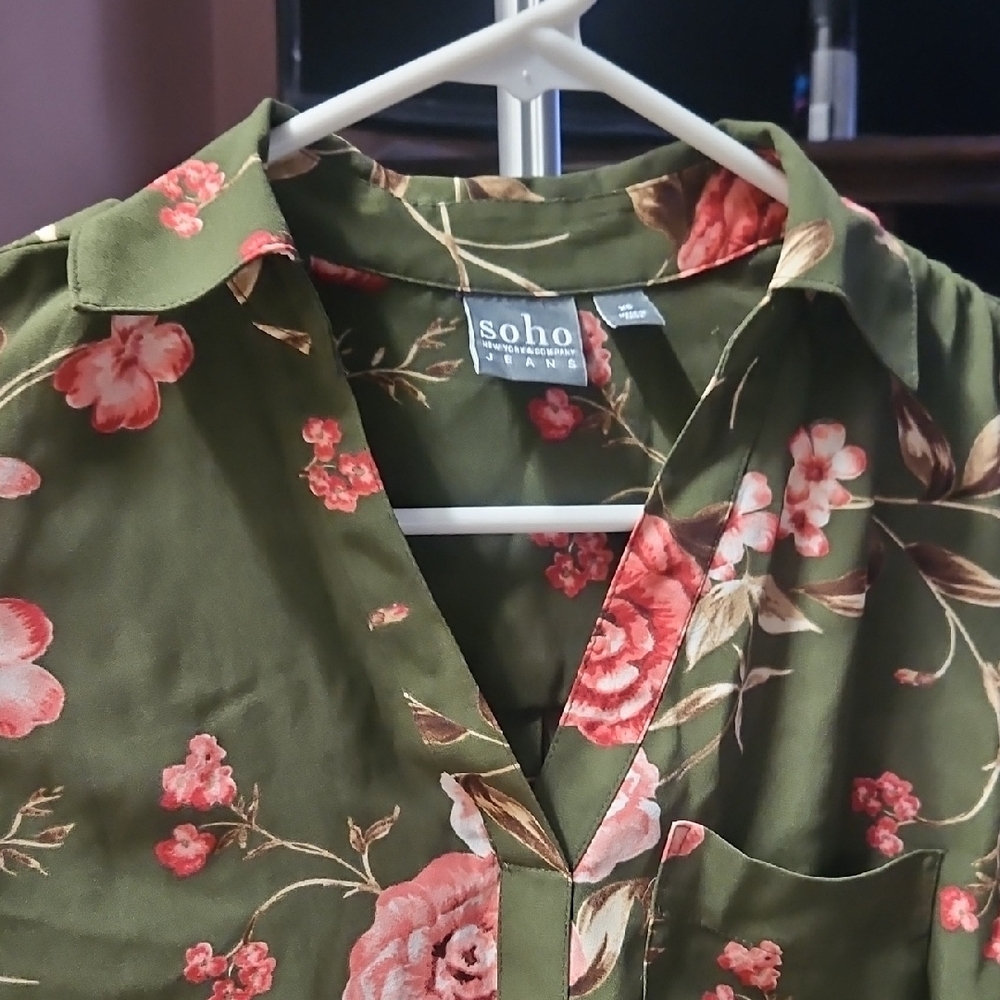 Soho Olive and Coral Floral Top